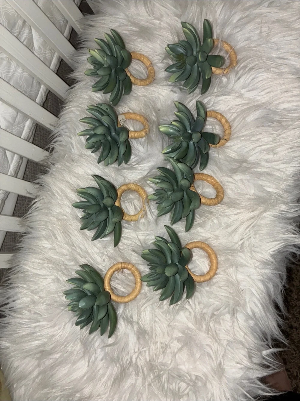 Pottery Barn Succulent green napkin rings set 8